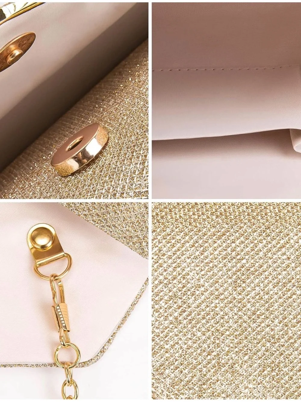 Gold Sparkle Envelope Clutch with Chain Strap